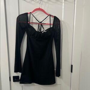 Princess Polly Black Mesh Long Sleeve Dress